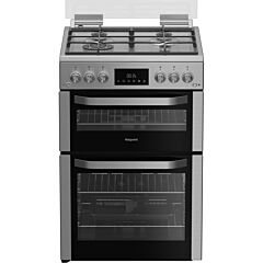 Hotpoint HDG6GDCX 60Cm Lidded Gas Cooker With Double Oven - Stainless Steel