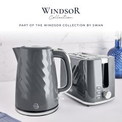 swan windsor textured 1.7L kettle grey with silver handle 