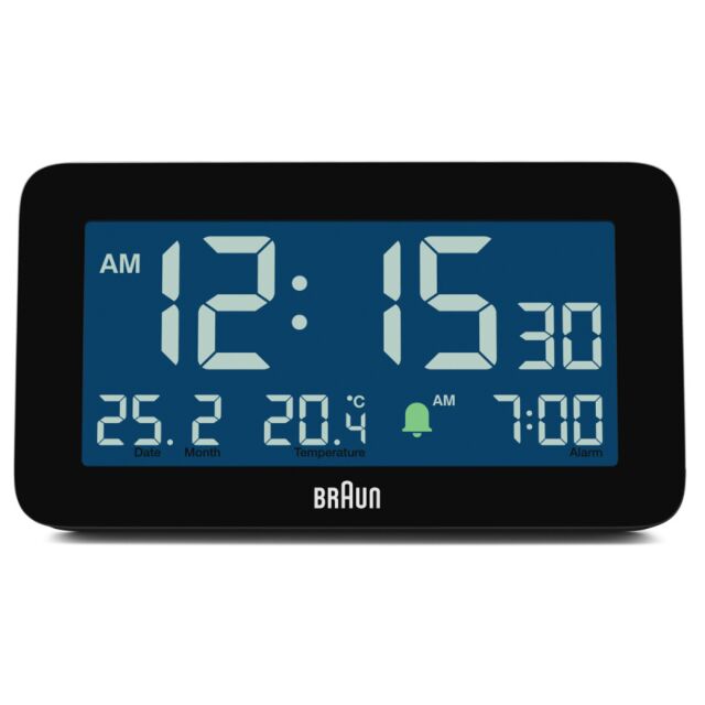 Braun BC10B Digital Alarm Clock With Date, Month And Temperature - Black