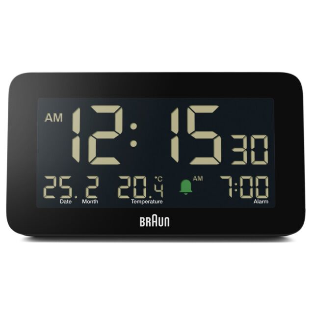 Braun BC10B Digital Alarm Clock With Date, Month And Temperature - Black