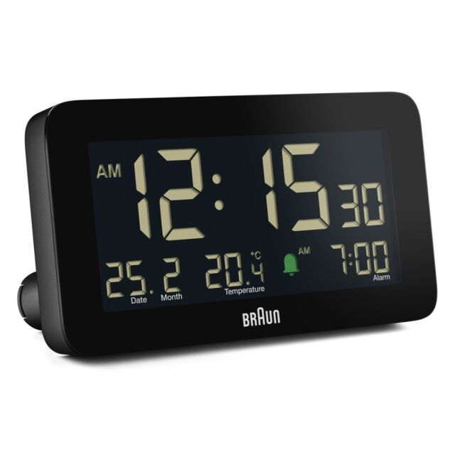 Braun BC10B Digital Alarm Clock With Date, Month And Temperature - Black