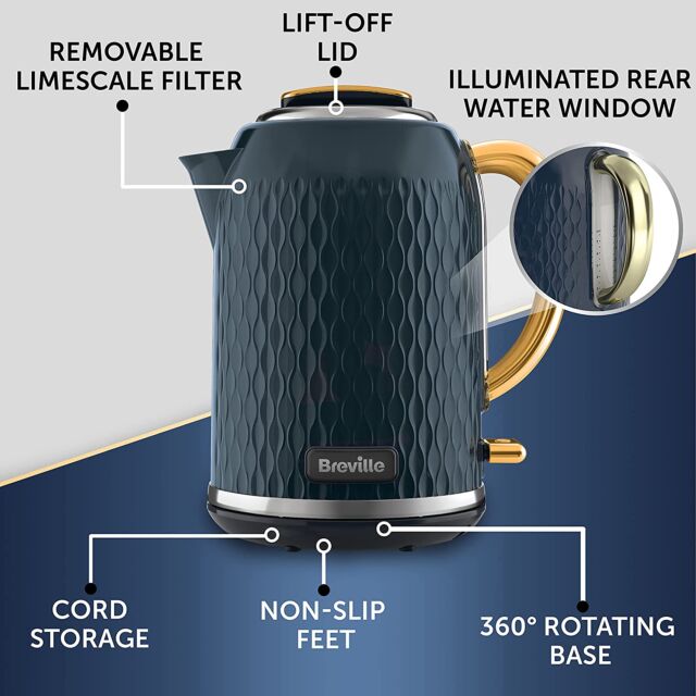 Breville VKT171 1.7L Curve Kettle - Navy + Gold