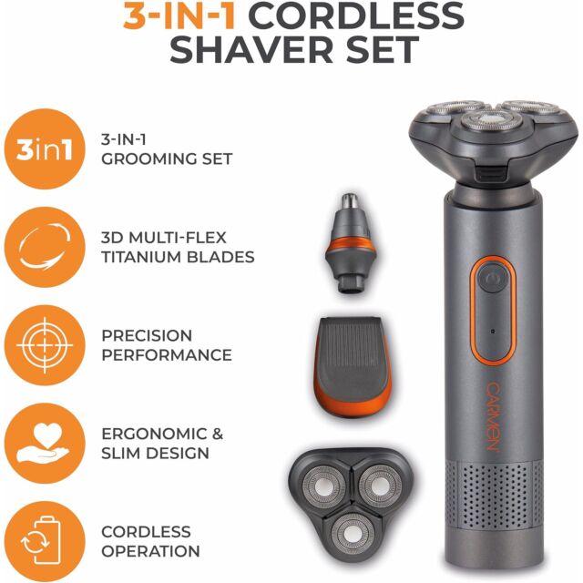 Carmen C810850RG Titan 3 In 1 Rechargeable Shaver With Trimmer