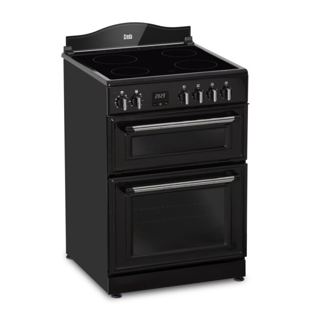 Creda C60CMRBL 59.8cm Electric Rangecooker with Double Oven and Ceramic Hob - Black