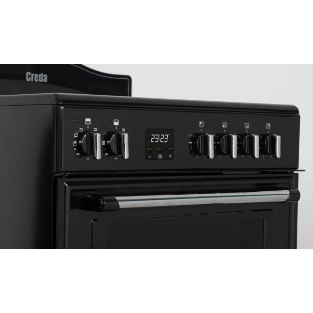 Creda C60CMRBL 59.8cm Electric Rangecooker with Double Oven and Ceramic Hob - Black