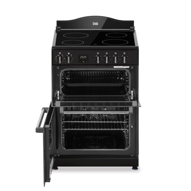 Creda C60CMRBL 59.8cm Electric Rangecooker with Double Oven and Ceramic Hob - Black