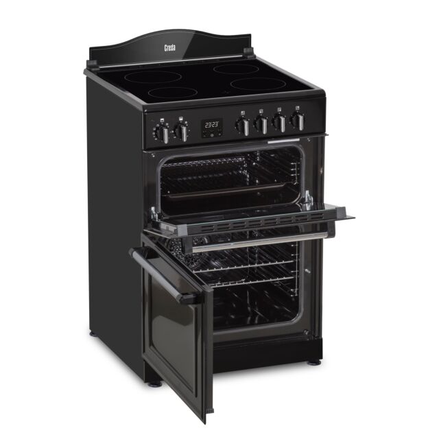 Creda C60CMRBL 59.8cm Electric Rangecooker with Double Oven and Ceramic Hob - Black