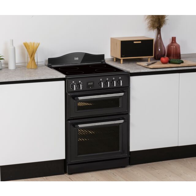 Creda C60CMRBL 59.8cm Electric Rangecooker with Double Oven and Ceramic Hob - Black