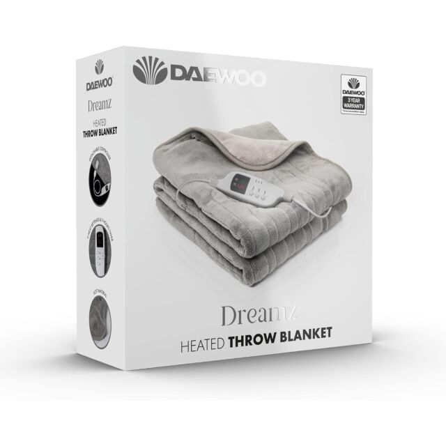 Daewoo HEA1914GE Heated Throw Blanket, Soft Flannel Fur Fleece With Detachable Controller For Machin