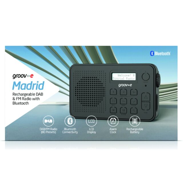 Groov-e GVDR10BK Madrid Rechargeable DAB Radio With Bluetooth 