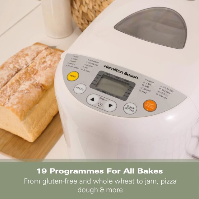 Hamilton Beach HB8103BMW Bread Maker, Quick Bake, 19 Programmes, 3 Loaf Sizes, Gluten-Free, Whole Wh