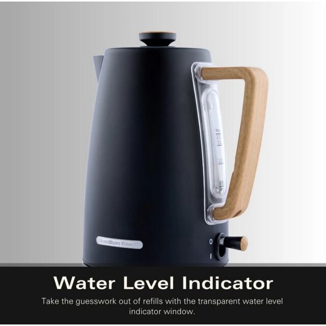 Hamilton Beach HBK01MB Hamilton Beach Scandi 1.7L Kettle Matte Black With Wood Effect