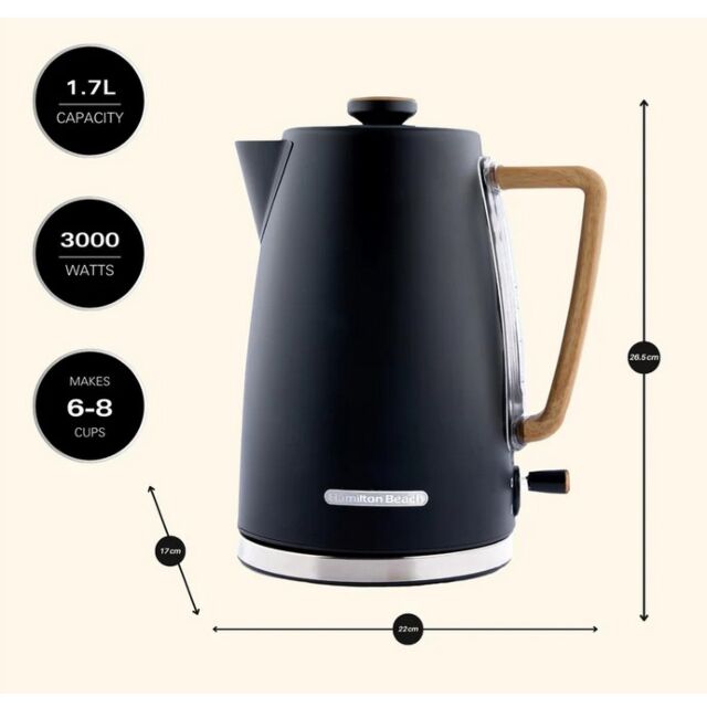 Hamilton Beach HBK01MB Hamilton Beach Scandi 1.7L Kettle Matte Black With Wood Effect