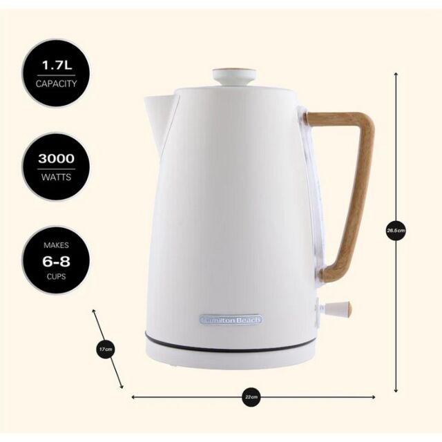 Hamilton Beach HBK01MC Hamilton Beach Scandi 1.7L Kettle Matte Cream With Wood Effect