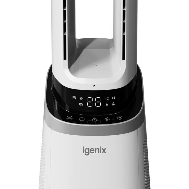 IGENIX IGFD02549W 41 Inch Bladeless Tower Fan With Air Purifier, 2-In-1 Cooling Fan, Hepa Filter, 10