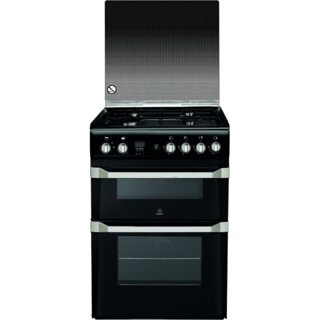 Indesit ID60G2K 60Cm Gas Double Oven Lidded Black - Lpg Jets Chargeable