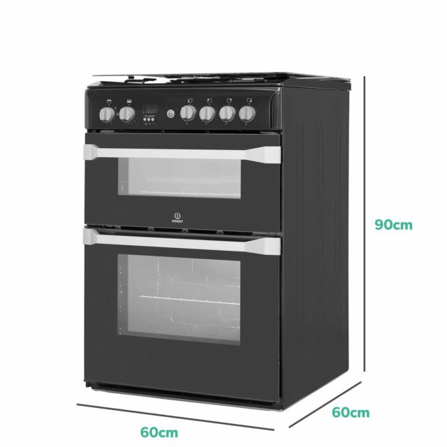 Indesit ID60G2K 60Cm Gas Double Oven Lidded Black - Lpg Jets Chargeable