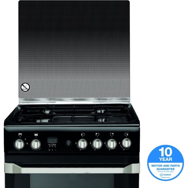 Indesit ID60G2K 60Cm Gas Double Oven Lidded Black - Lpg Jets Chargeable