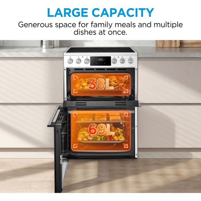Midea MFO24EME4R118-WH 60Cm Double Oven Cooker With Ceramic Hob - White