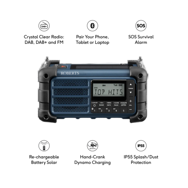 Roberts Radio SOLARDAB99 Dab+/Fm Multi-Powered Portable Radio With Bluetooth, Built In Torch