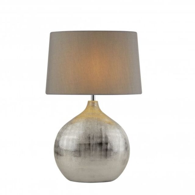 Searchlight 4353CC Artisan 1Lt Chrome Table Lamp With Round Base, Grey Shade
