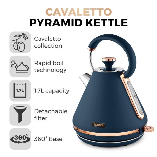 Tower T10044MNB Cavaletto 3Kw 1.7L Pyramid Kettle Midnight Blue