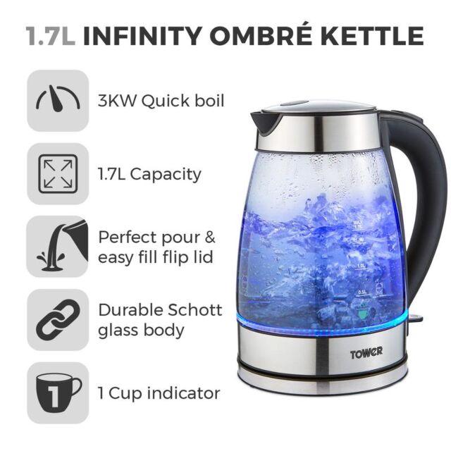 Tower T10058 1.7L Stainless Steel Glass Kettle