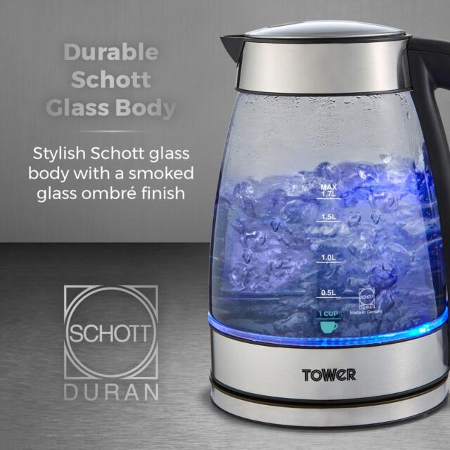 Tower T10058 1.7L Stainless Steel Glass Kettle