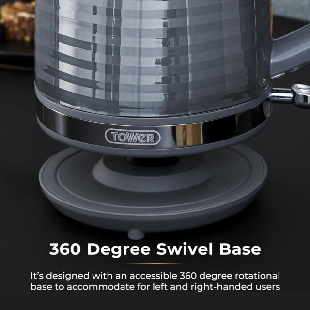 Tower T10077GRY 3Kw 1.7L Saturn Kettle With Quick Boil, Grey And Chrome