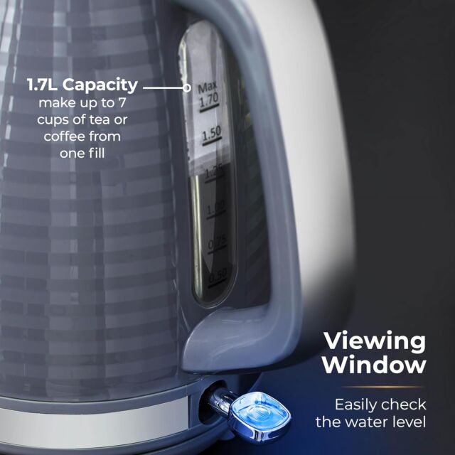 Tower T10077GRY 3Kw 1.7L Saturn Kettle With Quick Boil, Grey And Chrome