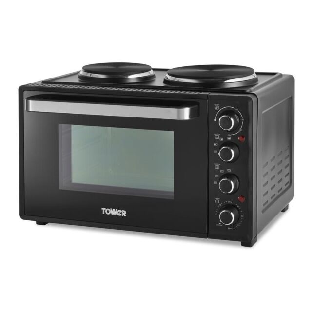 Tower T14044 32L Mini Oven With Hot Plates Black With Silver Accents
