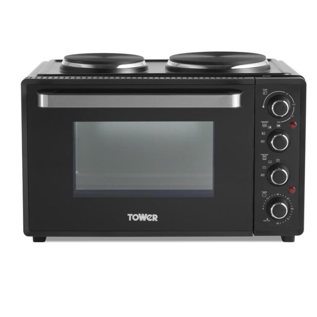 Tower T14044 32L Mini Oven With Hot Plates Black With Silver Accents