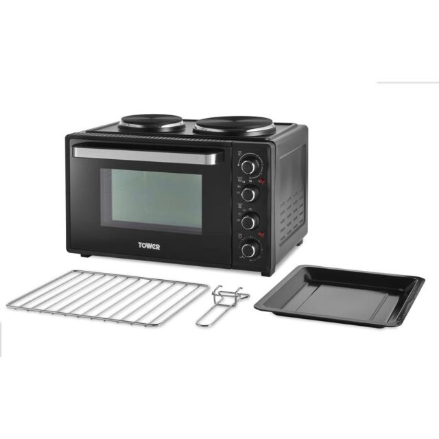 Tower T14044 32L Mini Oven With Hot Plates Black With Silver Accents