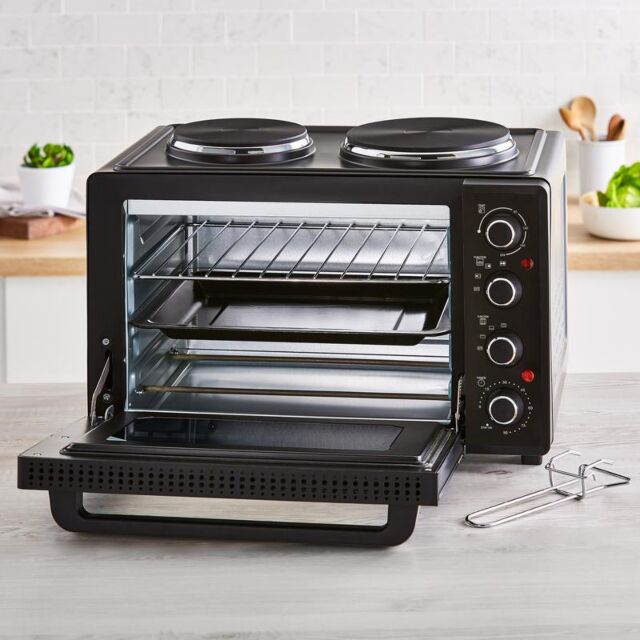 Tower T14044 32L Mini Oven With Hot Plates Black With Silver Accents