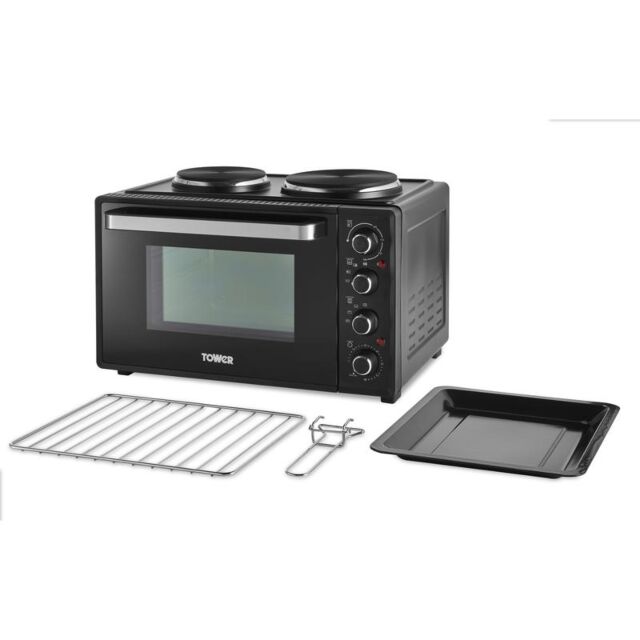 Tower T14044 32L Mini Oven With Hot Plates Black With Silver Accents