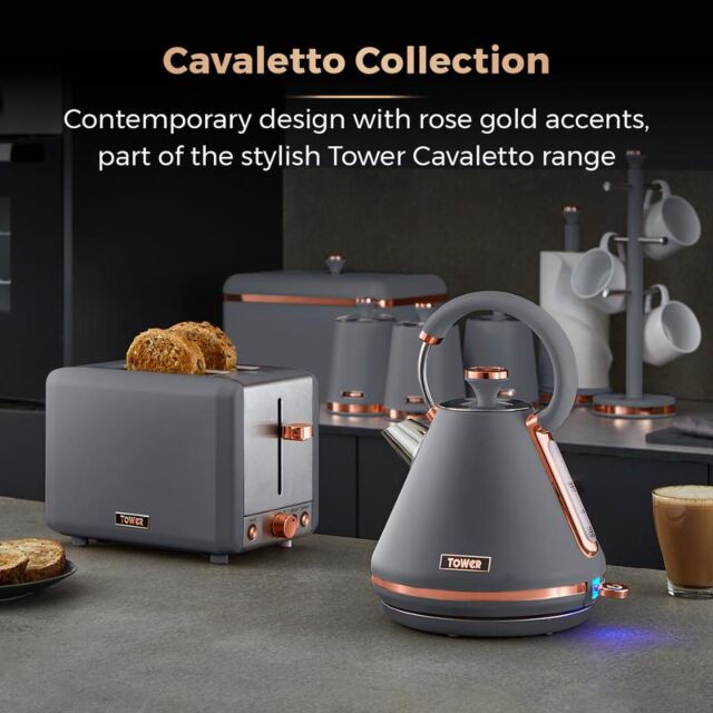 Tower T20036RGG Cavaletto 2 Slice Toaster S/S Grey And Rose Gold Accents