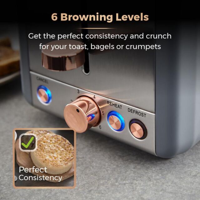 Tower T20036RGG Cavaletto 2 Slice Toaster S/S Grey And Rose Gold Accents