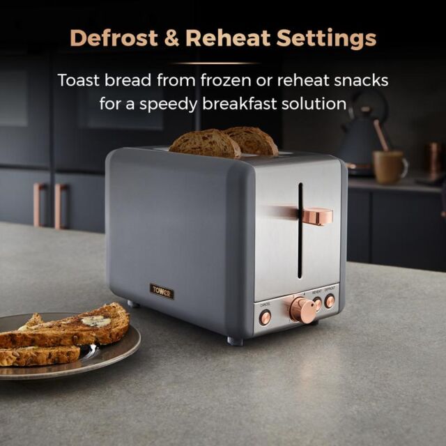 Tower T20036RGG Cavaletto 2 Slice Toaster S/S Grey And Rose Gold Accents