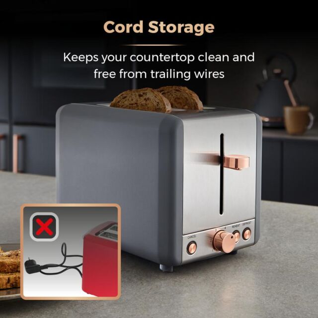Tower T20036RGG Cavaletto 2 Slice Toaster S/S Grey And Rose Gold Accents