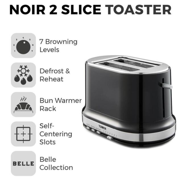 Tower T20043NOR Belle Collection 2 Slice Toaster Black