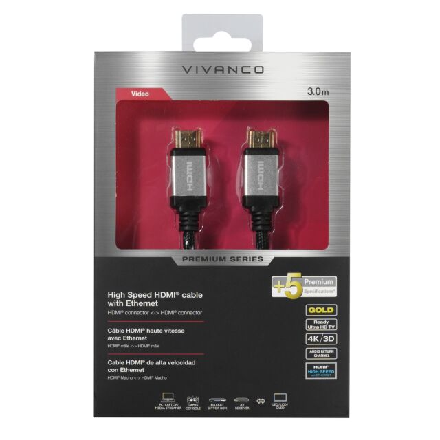 Vivanco 42202 3M Premium HDMI Cable Perfect For 4K Hdr