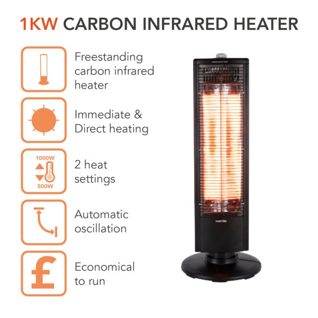 Warmlite WL42013 1Kw Carbon Heater With Oscillation Black