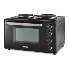 Tower T14044 32L Mini Oven With Hot Plates Black With Silver Accents
